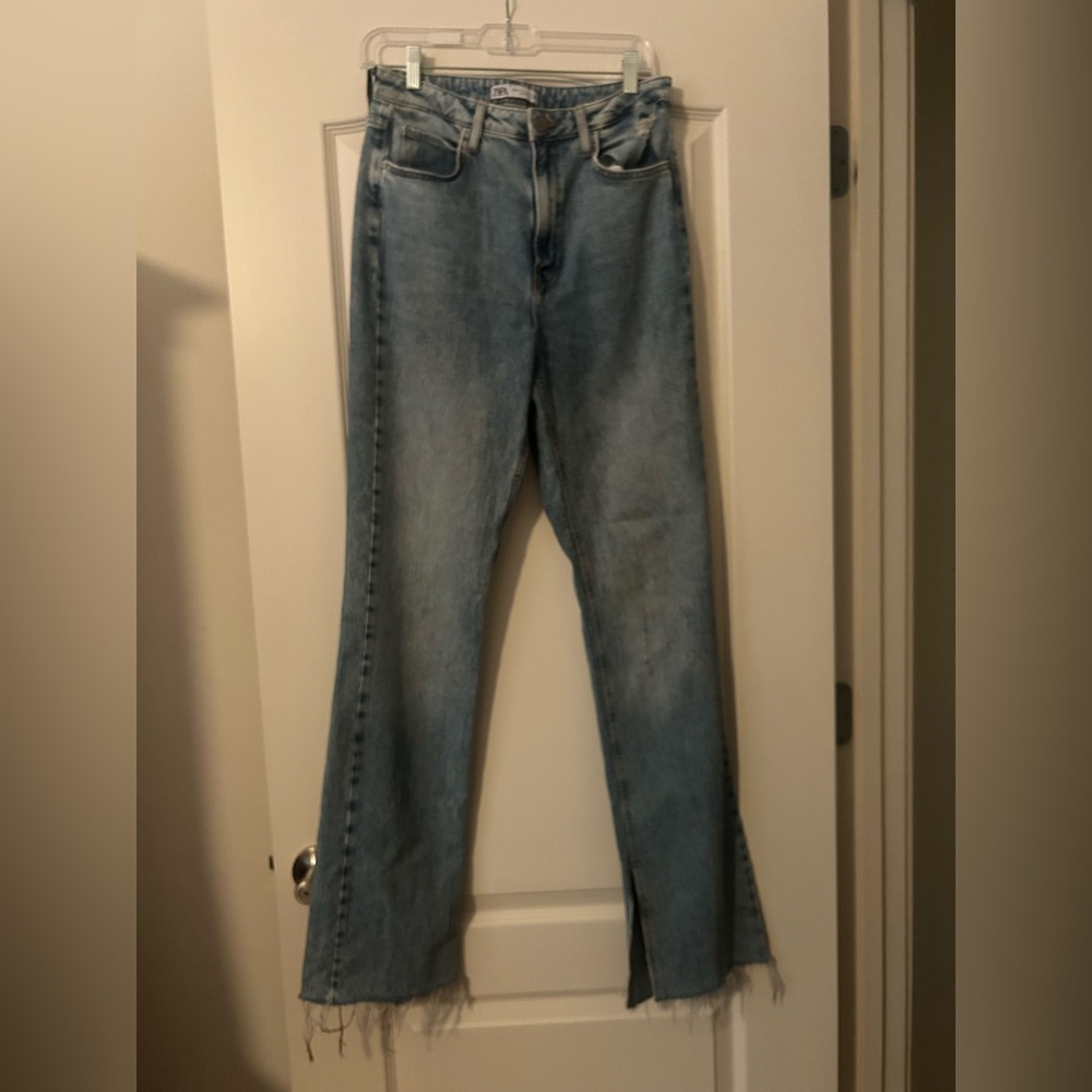 Zara Light Wash Flared Jeans with Raw Hem
